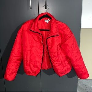 Red cropped puffer jacket